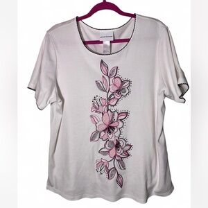 Alfred Dunner White Top with Pink Floral Design